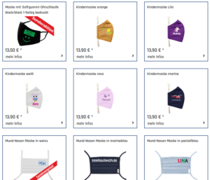Wer eine individuelle Corona-Maske will, dessen Phantasie sind keine Grenzen gesetzt. Bildquelle Ausriß: <a href="https://www.masken-bedrucken.de">masken-bedrucken.de</a>